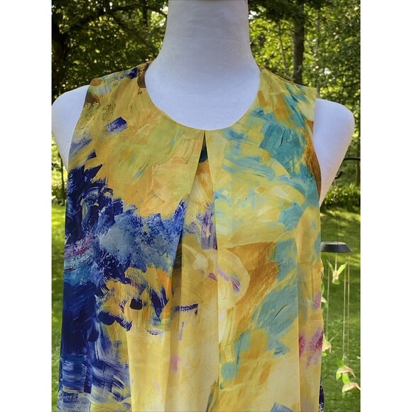H&M Midi Summer Dress Sz 12 Floral Yellow Purple Sleeveless Cottagecore - Picture 2 of 16